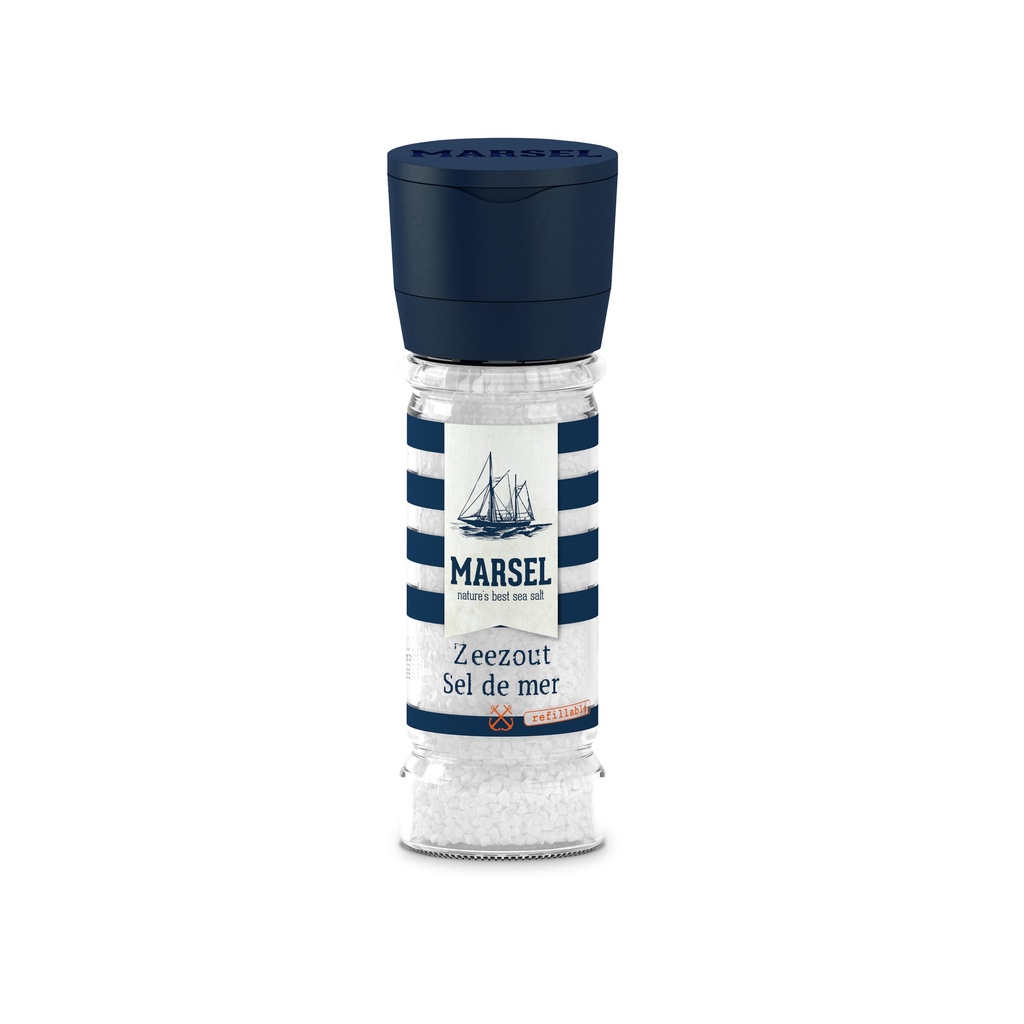 Marsel Coarse Sea Salt in a glass mill