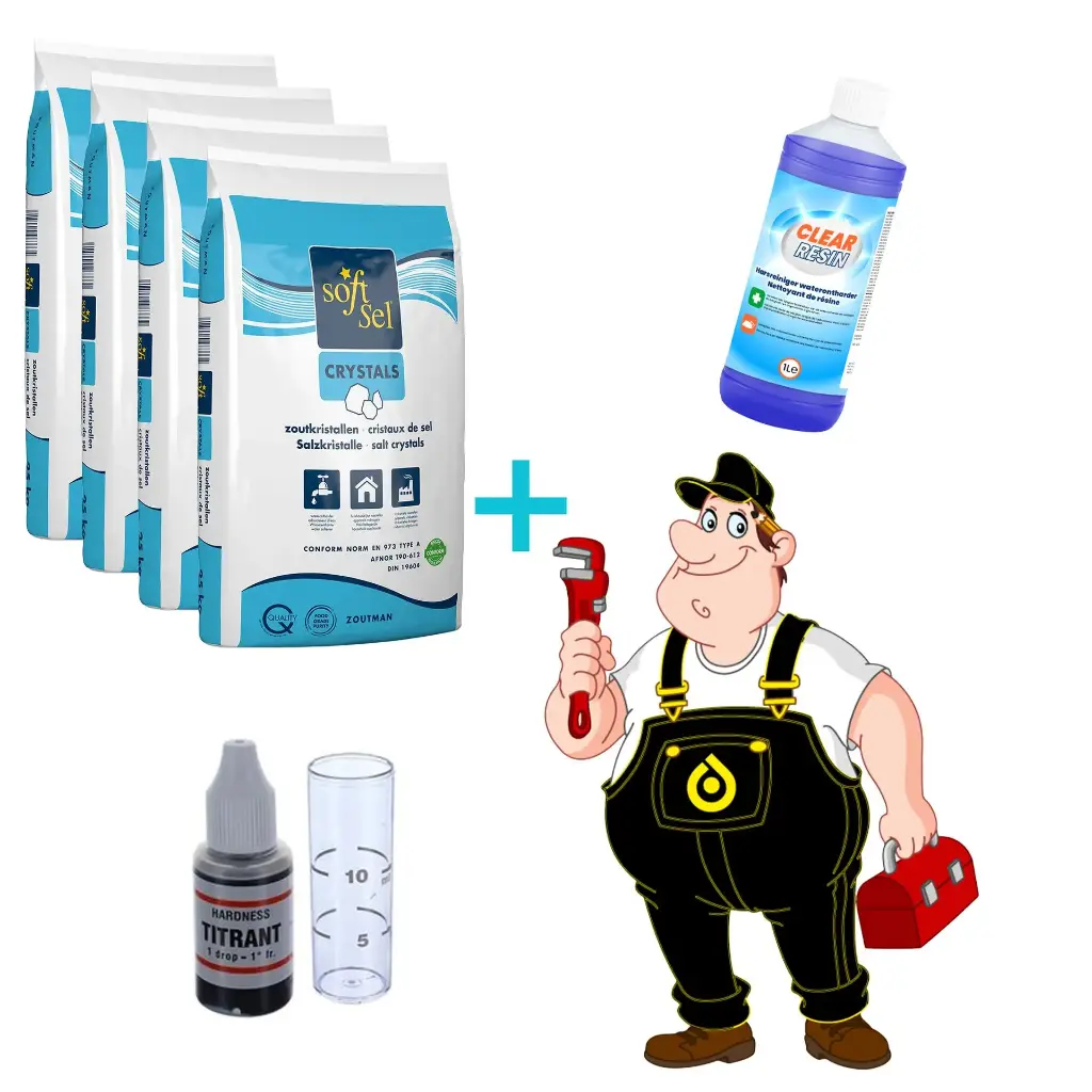 We Care Onderhoud - Nazicht Waterverzachter + 4 x 25KG Zoutkristallen Voor Waterverzachter